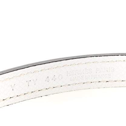 Hermes Swift Epsom Lacquered Metal 13mm Au Carre Double H Belt 70 28 Etoupe White 5 of 6