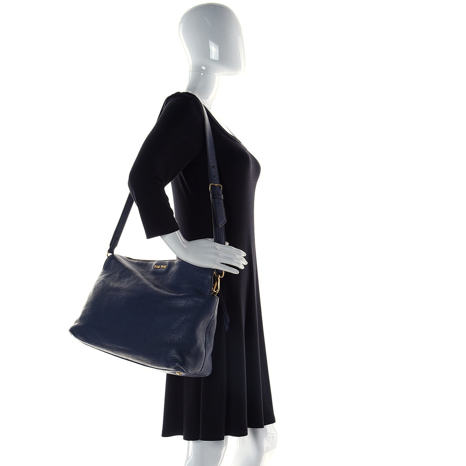 Miu Miu Goatskin Madras Zip Crossbody Bag Navy 2 of 14