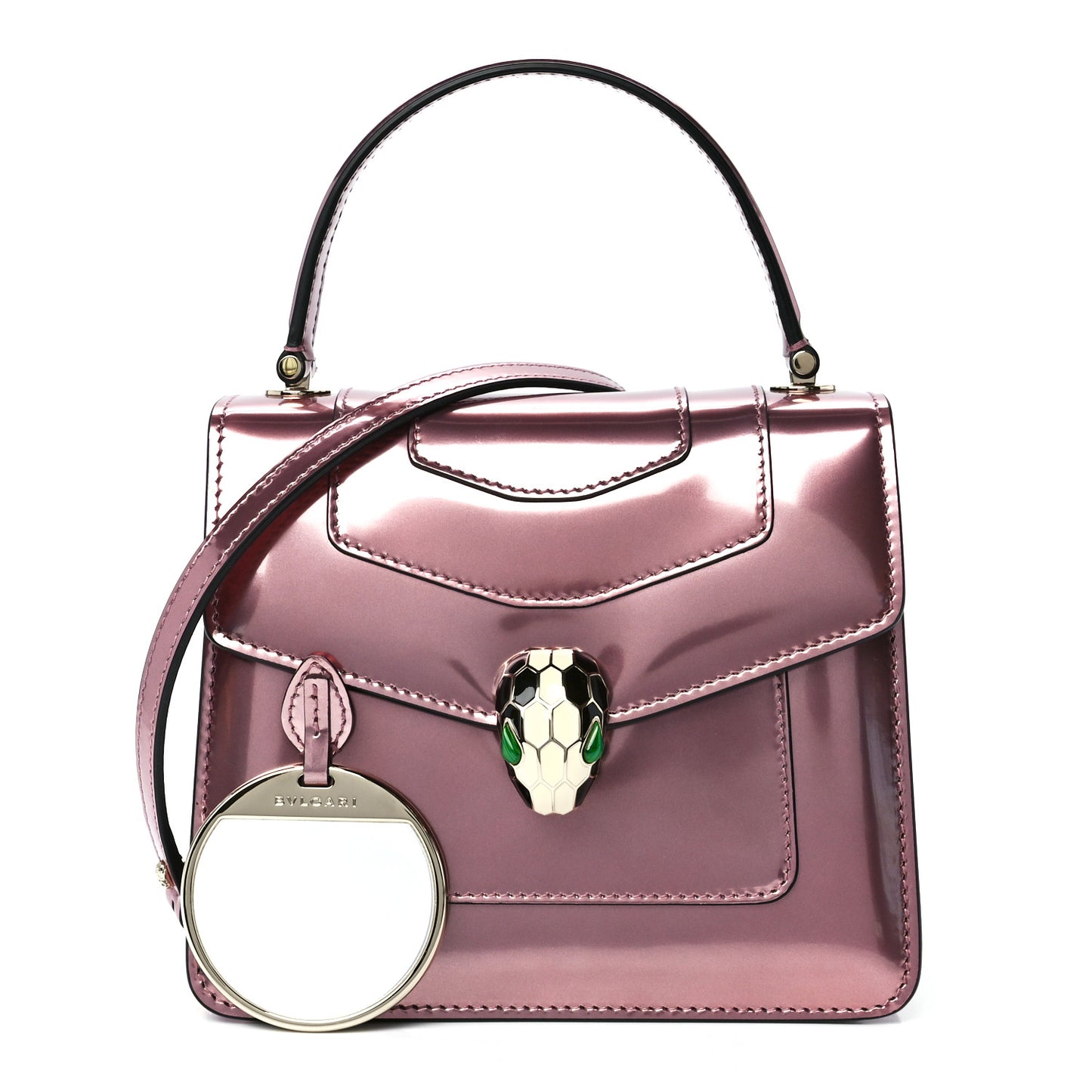 Metallic Calfskin Serpenti Forever Top Handle Rose Quartz