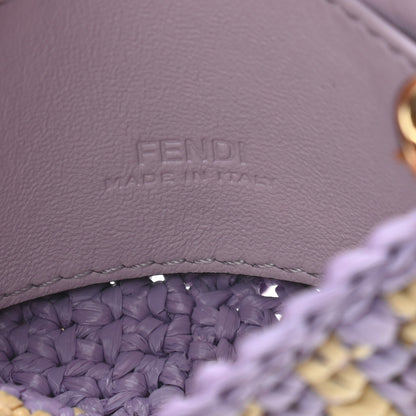 Fendi Raffia Vitello Seta FF Woven Nano Baguette Charm Anemone Natural 6 of 9