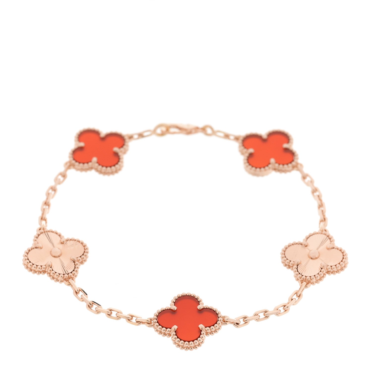 Van Cleef & Arpels 18K Rose Gold Carnelian 5 Motifs Guilloche Vintage Alhambra Bracelet 1 of 4