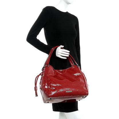 Burberry Patent Check Embossed Medium Bilmore Tote Red 2 of 9