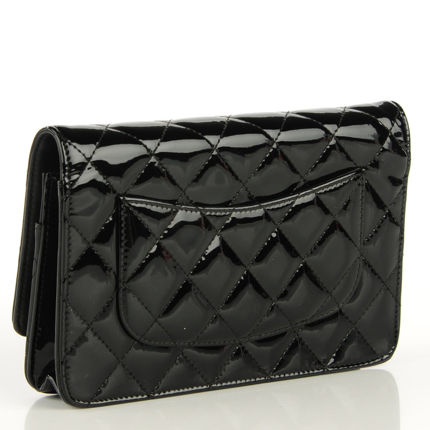 Patent Quilted Wallet On Chain WOC Black