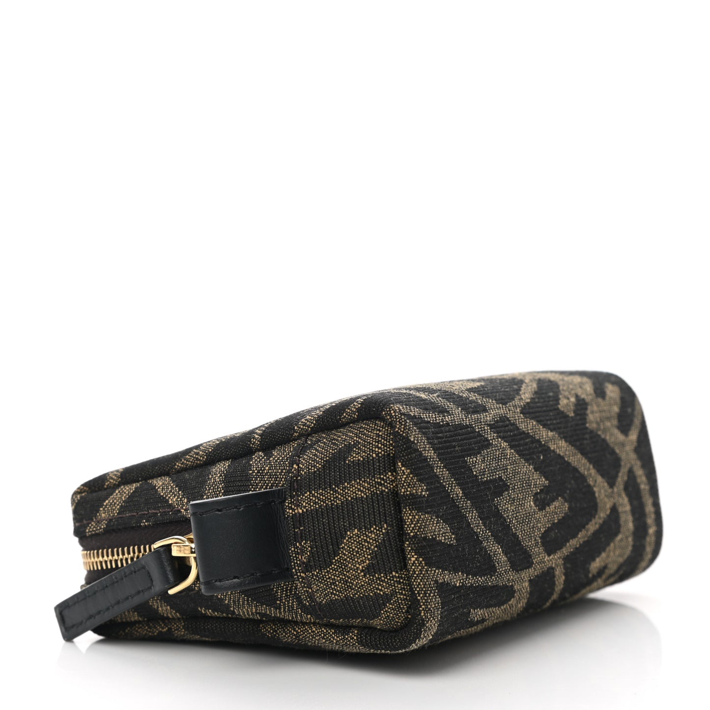X SARAH COLEMAN Fabric Jacquard Vitello King FF Vertigo Small Trapezoid Beauty Pouch Tobacco Moro Black