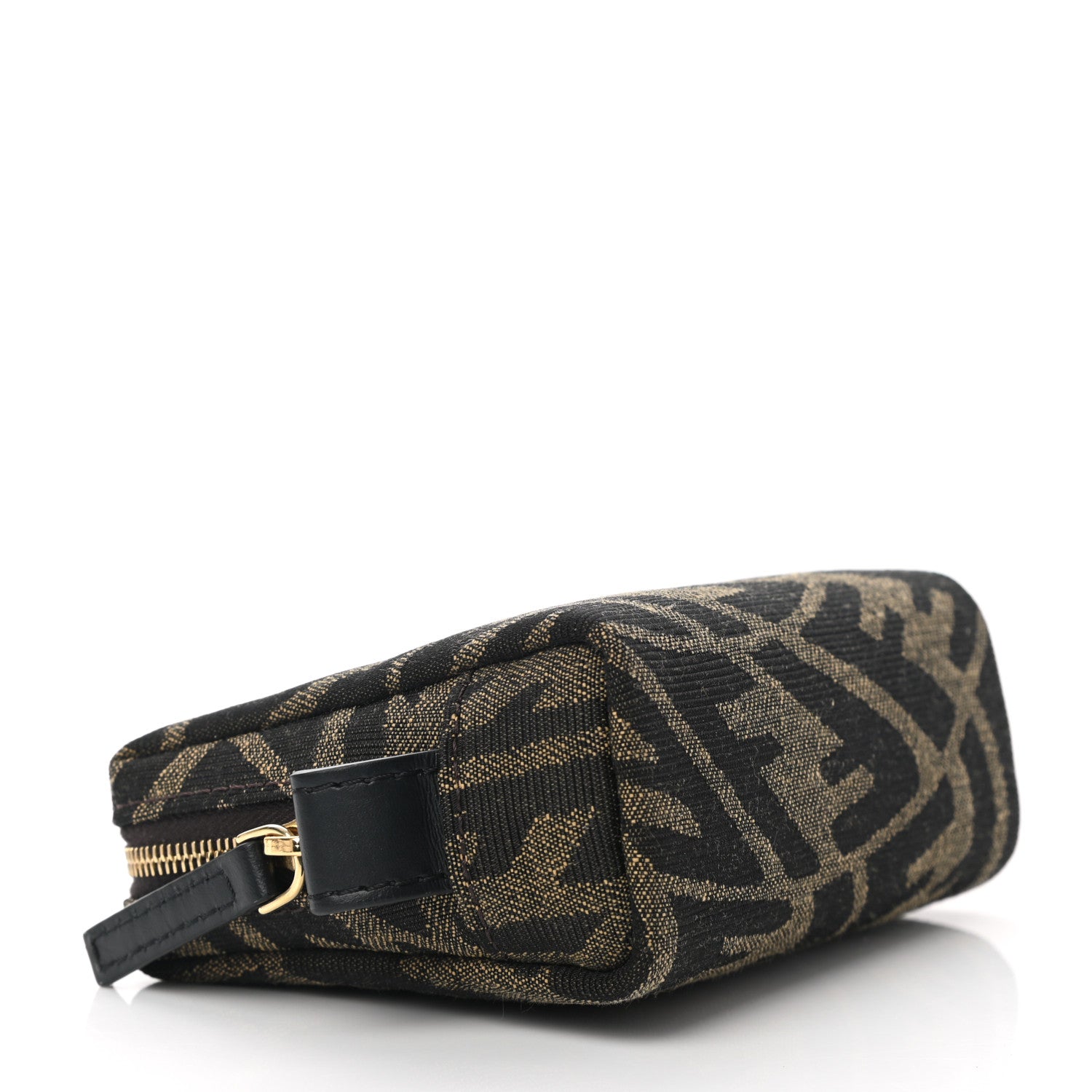 Fendi X SARAH COLEMAN Fabric Jacquard Vitello King FF Vertigo Small Trapezoid Beauty Pouch Tobacco Moro Black 4 of 7