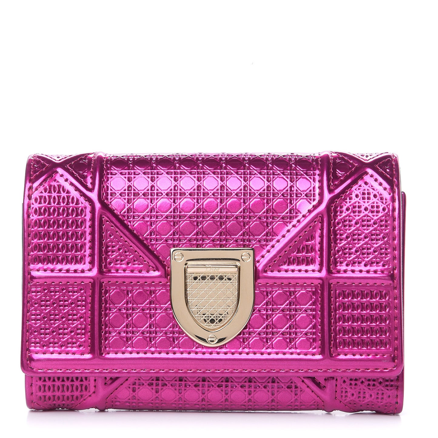 Metallic Patent Micro-Cannage Diorama Elancee Wallet Fuchsia