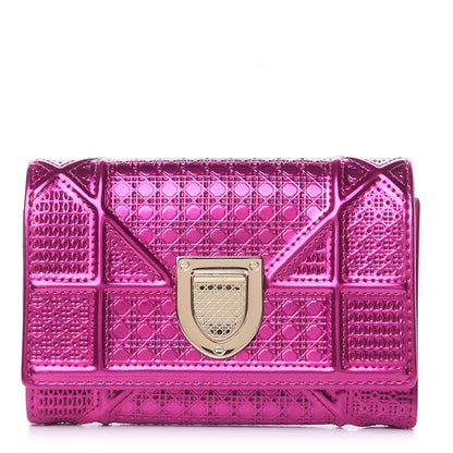 Christian Dior Metallic Patent Micro-Cannage Diorama Elancee Wallet Fuchsia 1 of 7