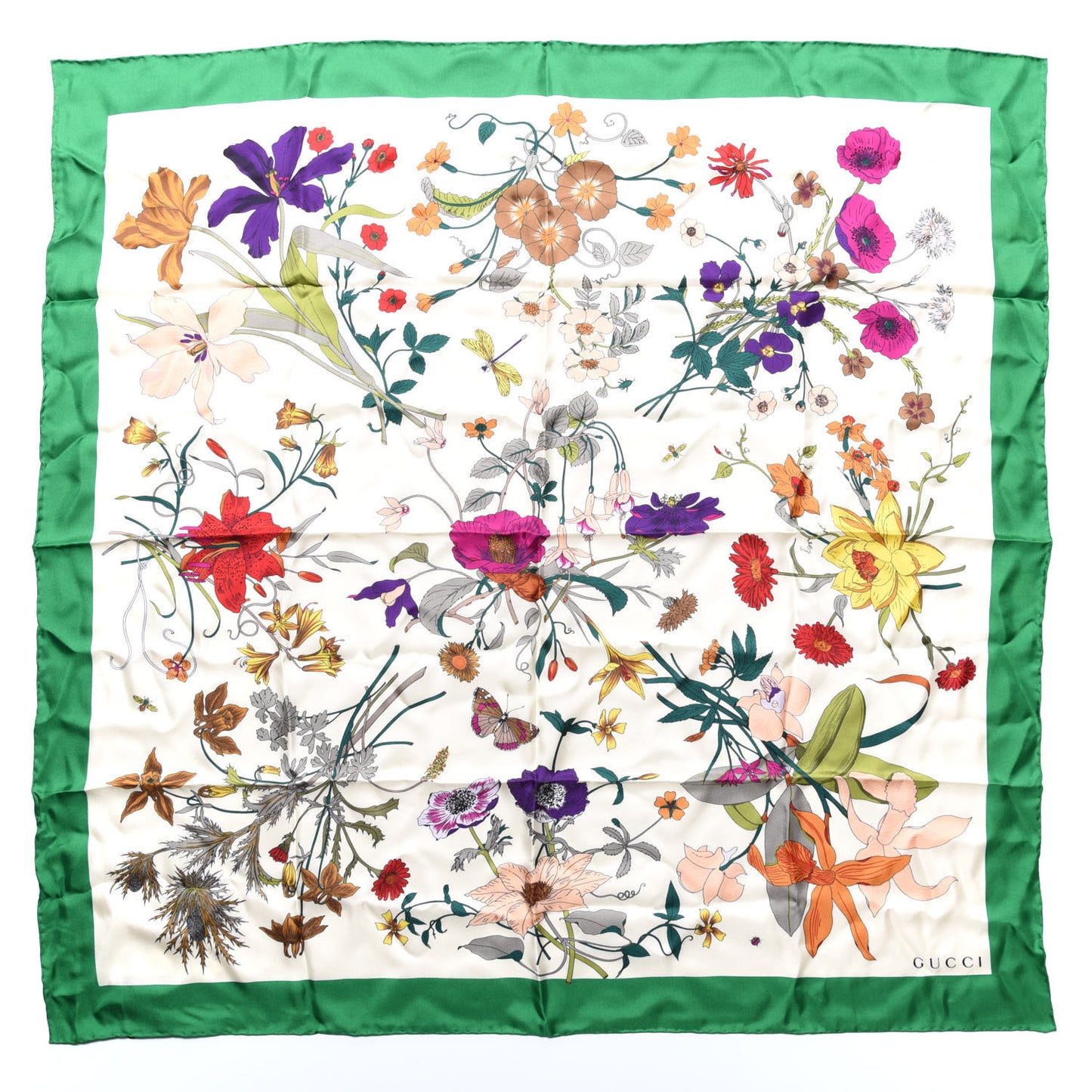 Silk Flora Gothic Square Scarf Ivory Dark Green