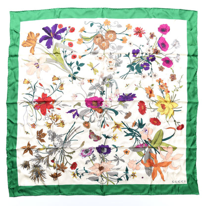 Gucci Silk Flora Gothic Square Scarf Ivory Dark Green 1 of 3