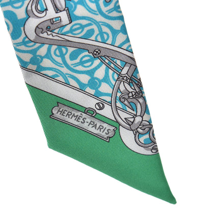 Hermes Silk Mors Et Gourmettes Remix Twilly Vert Vif Bleu Fuchsia 5 of 5