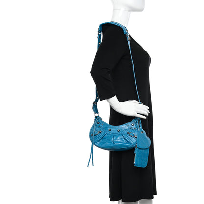 Balenciaga Extra Supple Calfskin Crocodile Embossed Le Cagole Shoulder Bag XS Turquoise 2 of 10