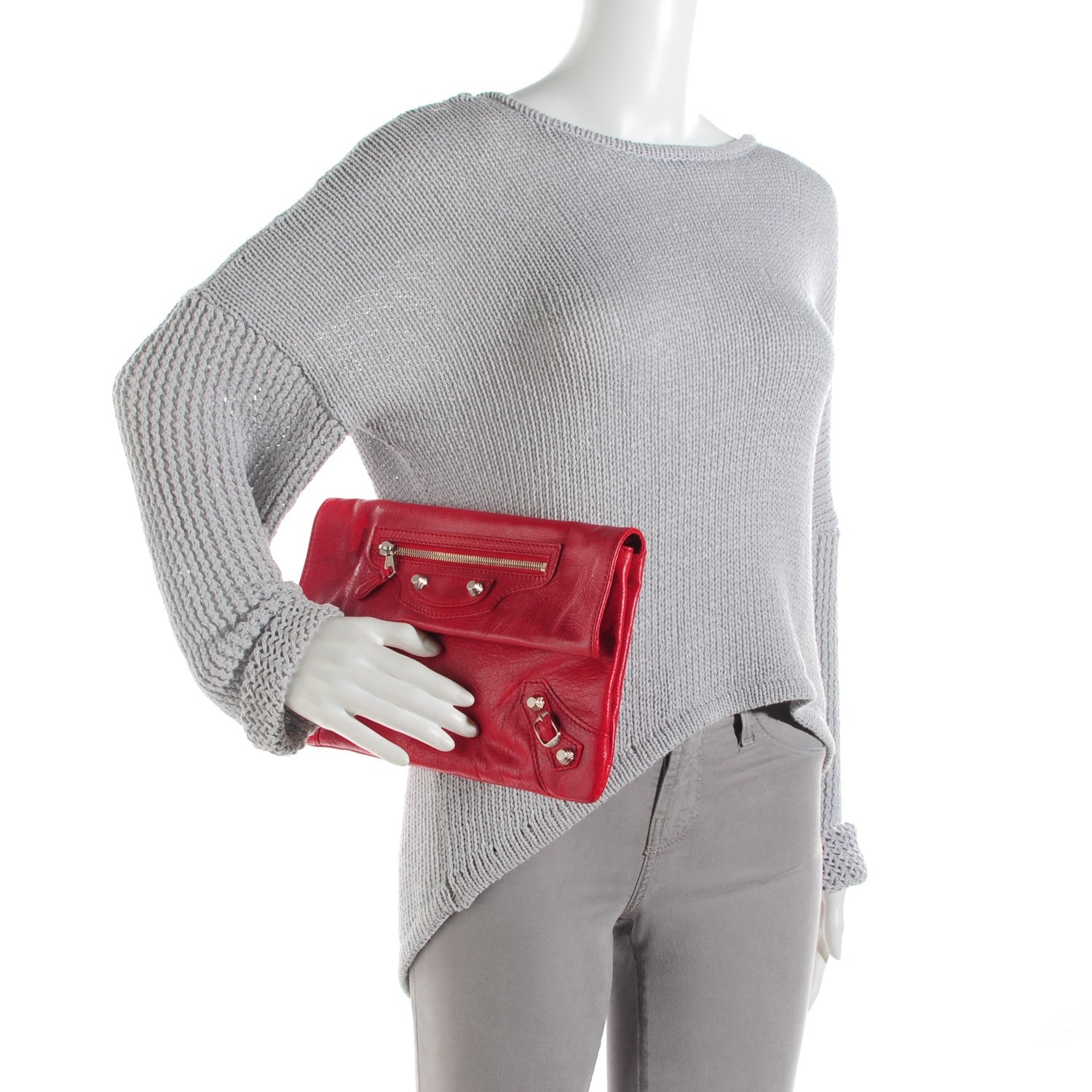 Balenciaga Agneau Giant 12 Silver Hardware Envelope Clutch Rouge Cardinal 2 of 7