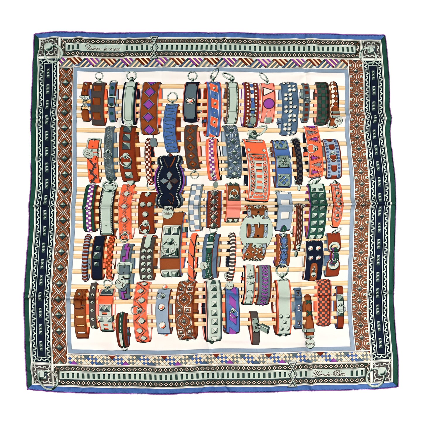 Silk Colliers de Chiens Scarf 90 Vert De Gris Mauve Saumon
