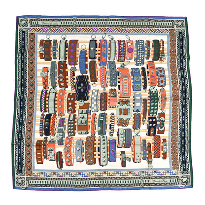 Hermes Silk Colliers de Chiens Scarf 90 Vert De Gris Mauve Saumon 1 of 5