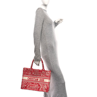 Christian Dior Canvas Embroidered Medium Dioriviera Toile De Jouy Book Tote Raspberry 2 of 12