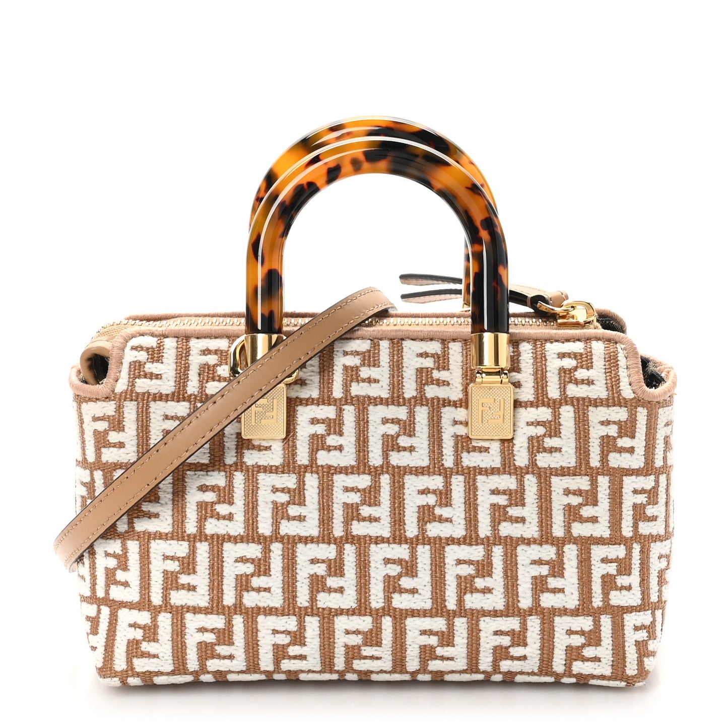 Raffia Chenille Vitello King Plexiglass Micro FF Mini By The Way Top Handle Boston Bag Naturale White