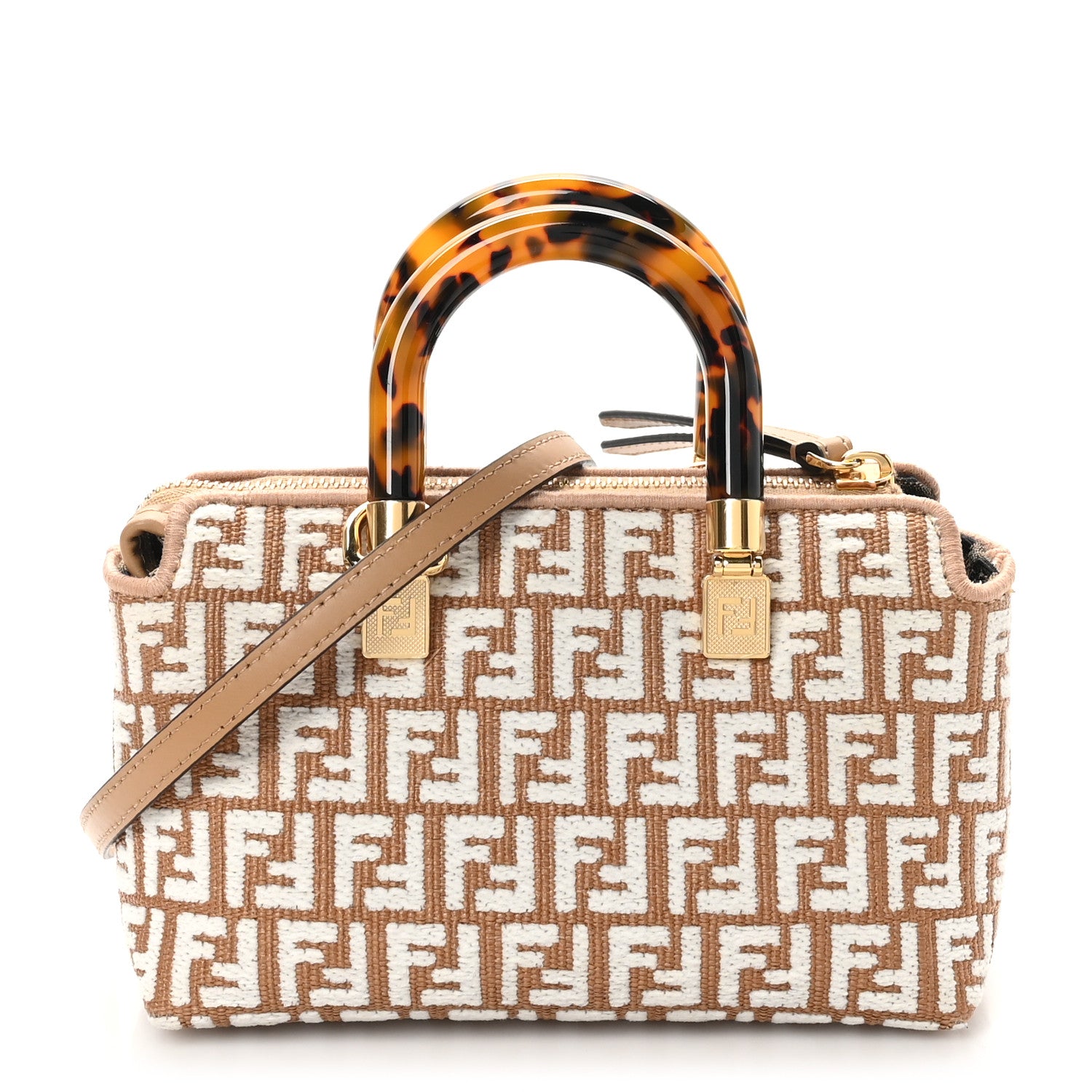 Fendi Raffia Chenille Vitello King Plexiglass Micro FF Mini By The Way Top Handle Boston Bag Naturale White 1 of 10
