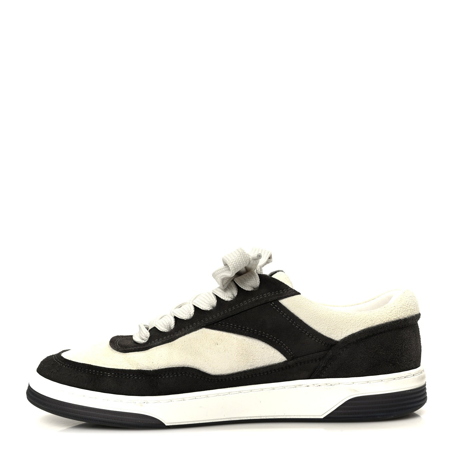 Chanel Suede Kidskin Womens CC Sneakers 37.5 Black White 1 of 11