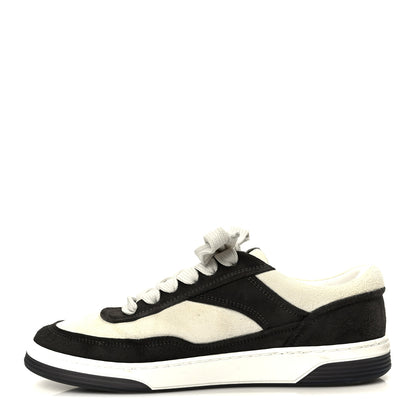 Chanel Suede Kidskin Womens CC Sneakers 37.5 Black White 1 of 11