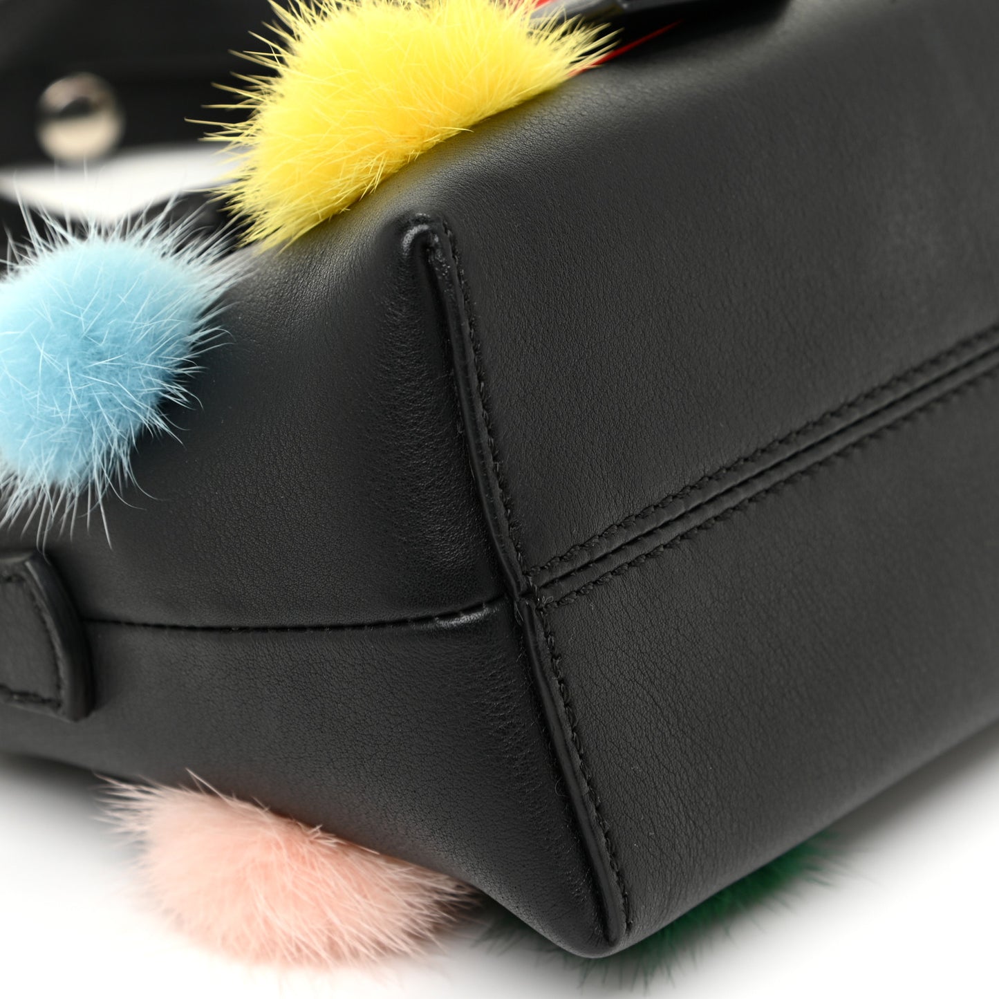 Vitello Dolce Mink Fur Pom Pom Mini By The Way Boston Bag Black Multicolor