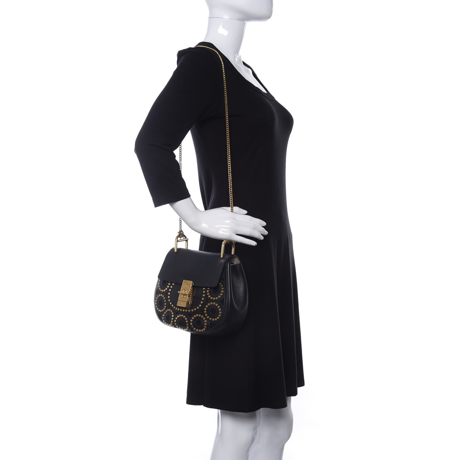 Chloe Calfskin Suede Studded Drew Shoulder Bag Black 2 of 9