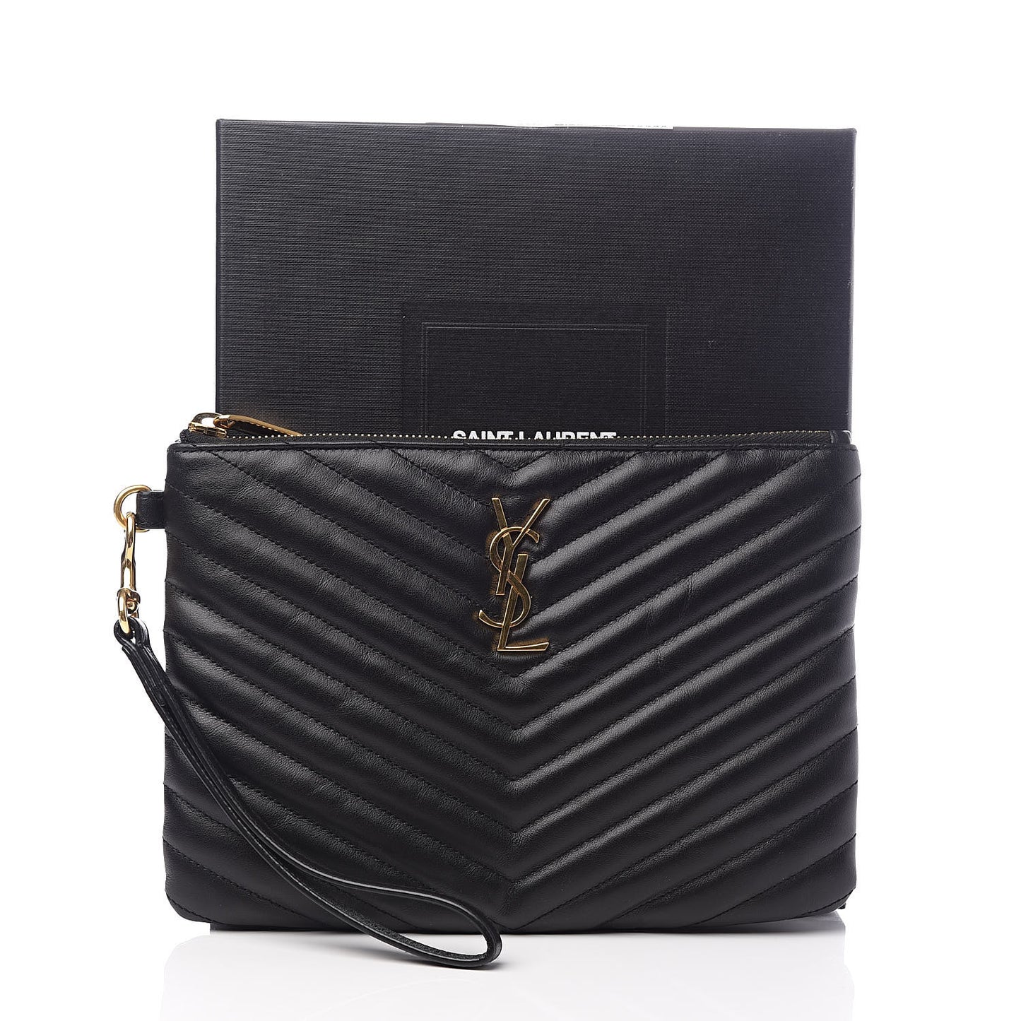 Calfskin Matelasse Chevron Monogram A5 Wristlet Black