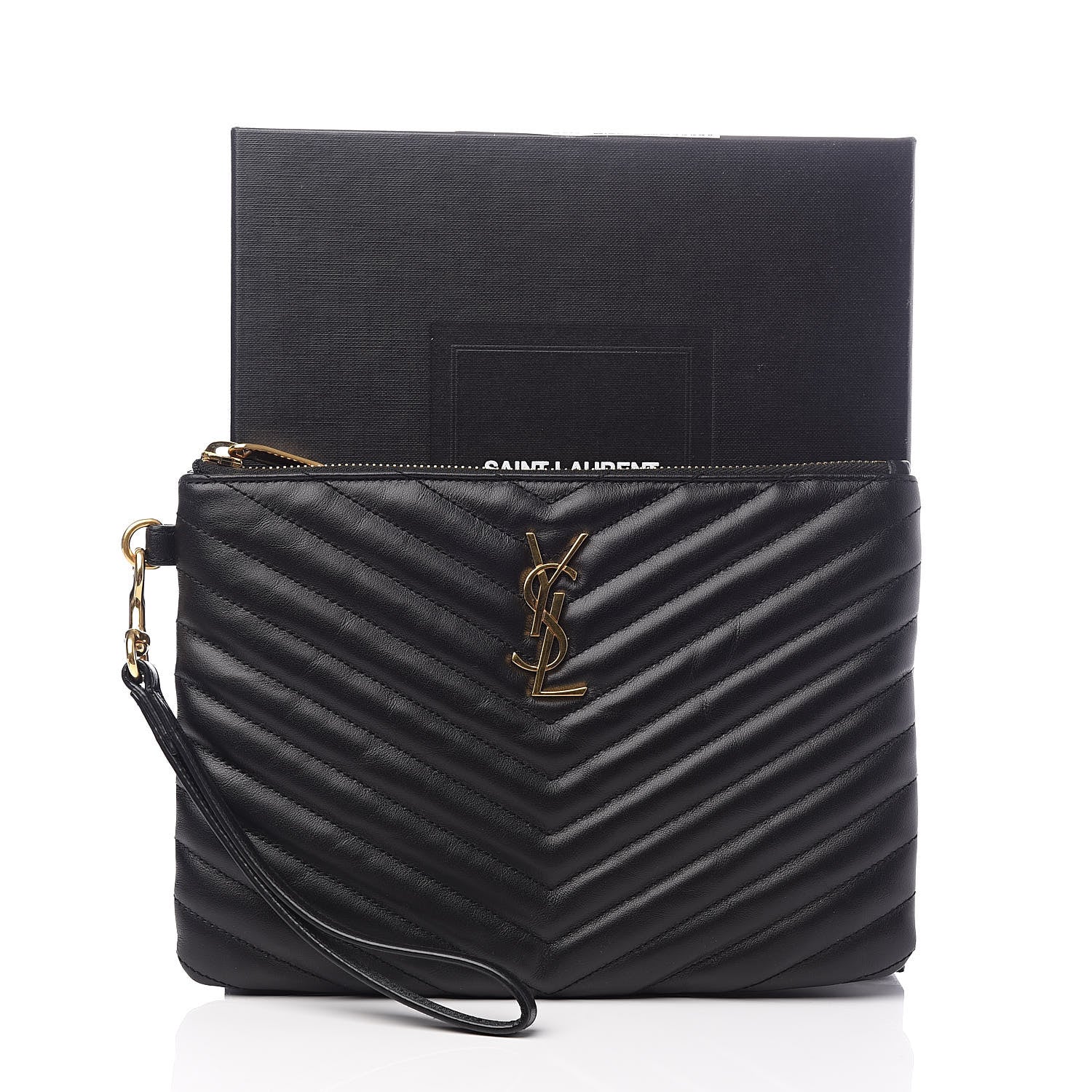 Saint Laurent Calfskin Matelasse Chevron Monogram A5 Wristlet Black 8 of 8
