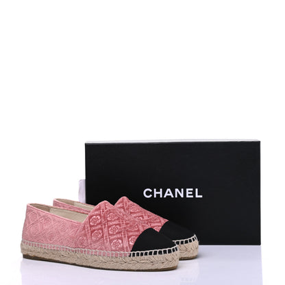 Chanel Velvet Grosgrain Quilted Camellia CC Espadrilles 39 Pink Black 9 of 9