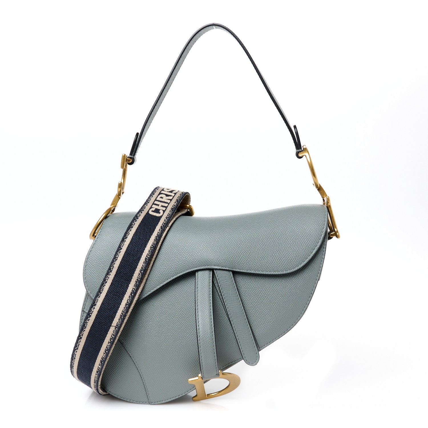 Christian Dior Grained Calfskin Saddle Bag With Strap Stone Grey