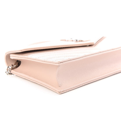 Saint Laurent Grain De Poudre Matelasse Chevron Monogram Envelope Chain Wallet Pale Pink 5 of 9