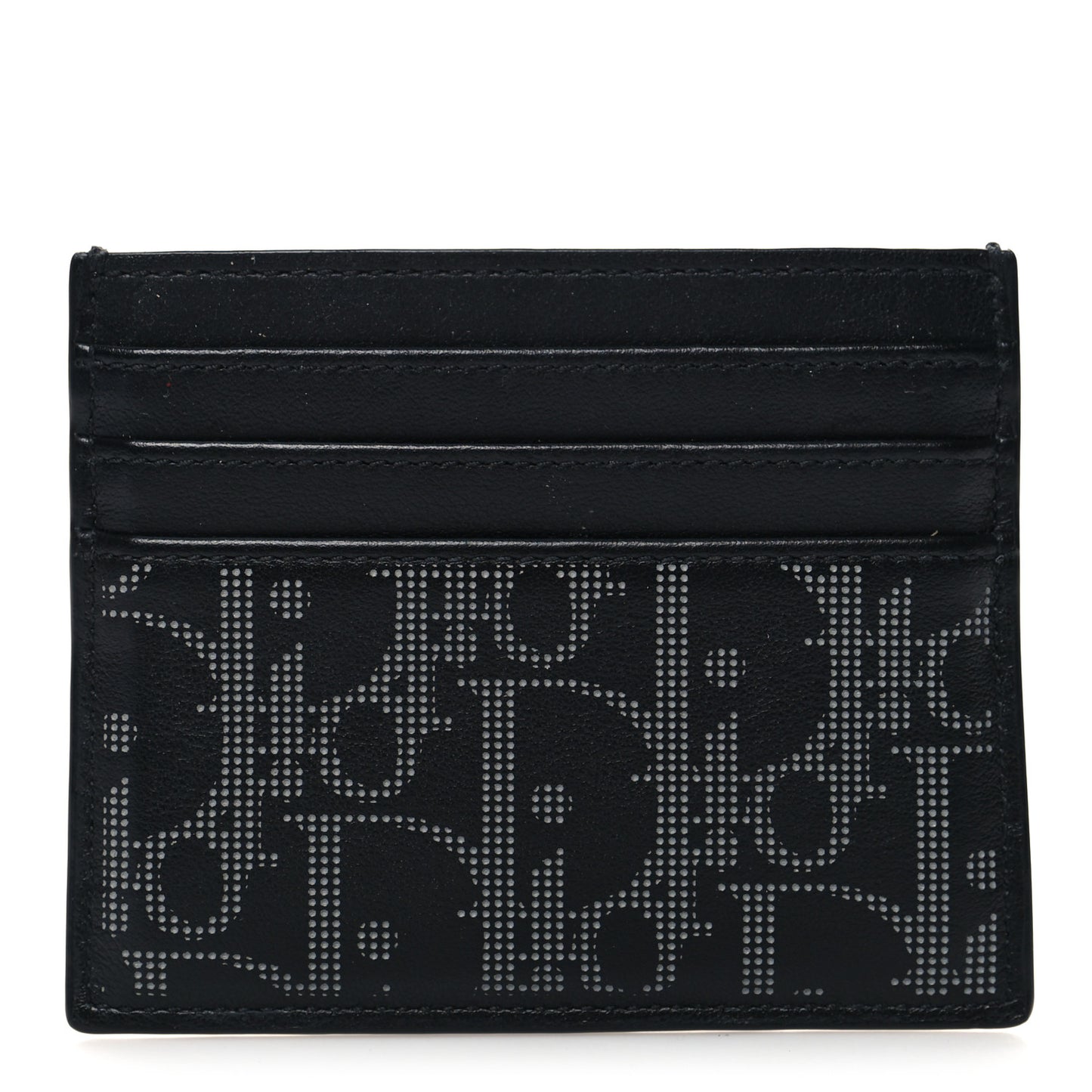 Calfskin Oblique Galaxy Perforated Card Holder Black White