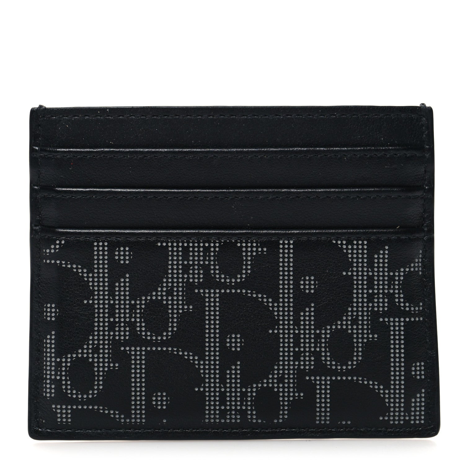 Christian Dior Calfskin Oblique Galaxy Perforated Card Holder Black White 1 of 8