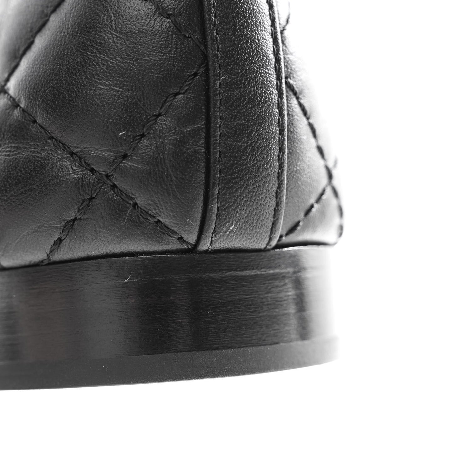 Aged Calfskin Quilted CC Cap Toe Ballerina Flats 36.5 Black