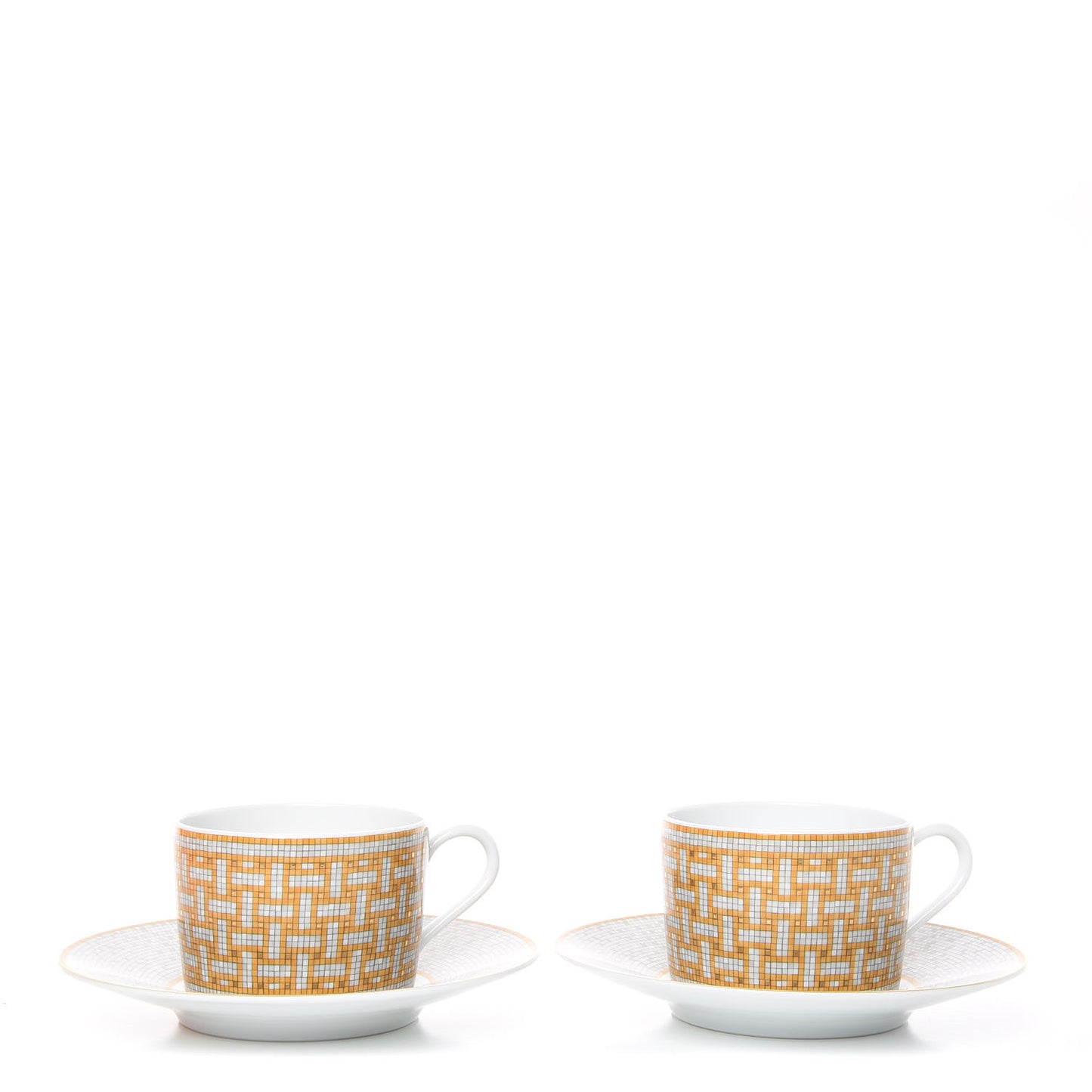 Porcelain Mosaique Au 24 Gold Tea Cup And Saucer Set Of 2