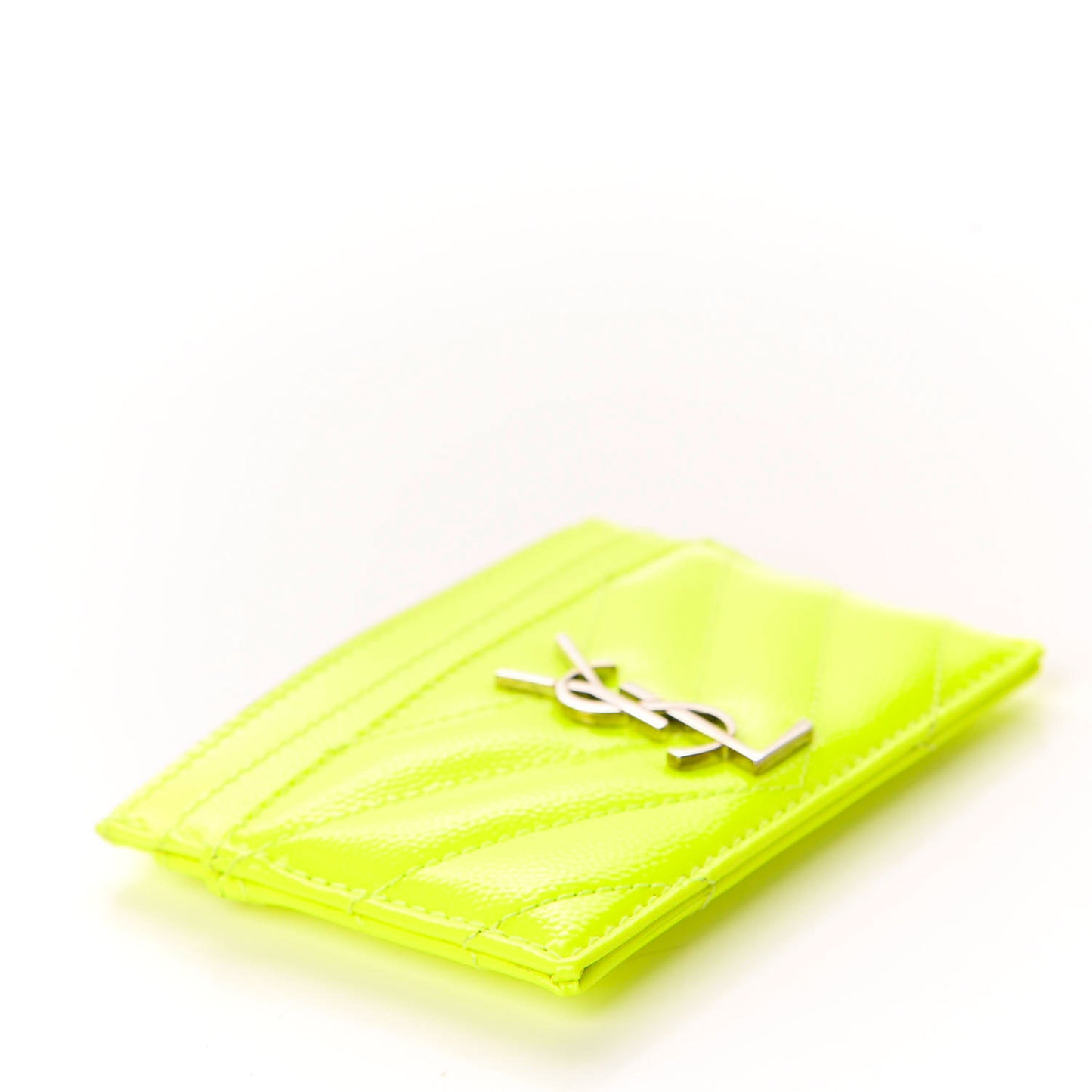 Patent Grain De Poudre Matelasse Chevron Monogram Credit Card Case Neon Yellow