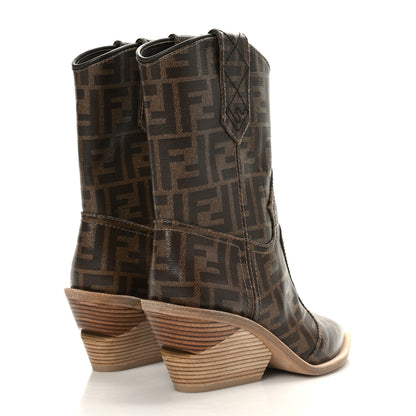 Fendi Glazed Fabric FF 1974 Cutwalk Ankle Boots 36 Mogano Panna 4 of 6