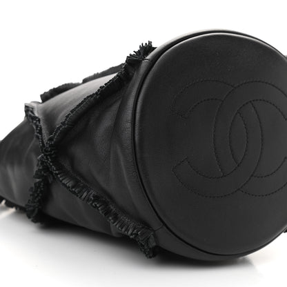 Chanel Lambskin Quilted Fringe CC Chain Bucket Drawstring Bag Black 9 of 10