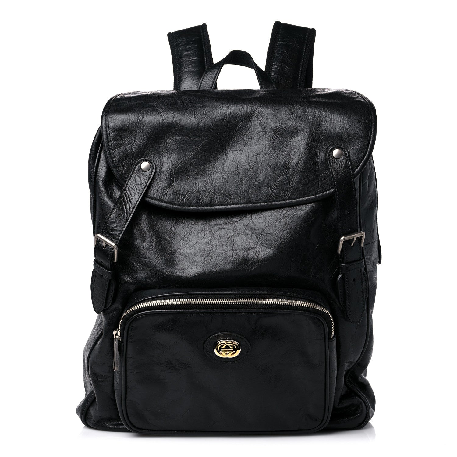 Gucci Fluffy Calfskin Mesh Nylon Medium Morpheus Double Buckle Backpack Black 1 of 14