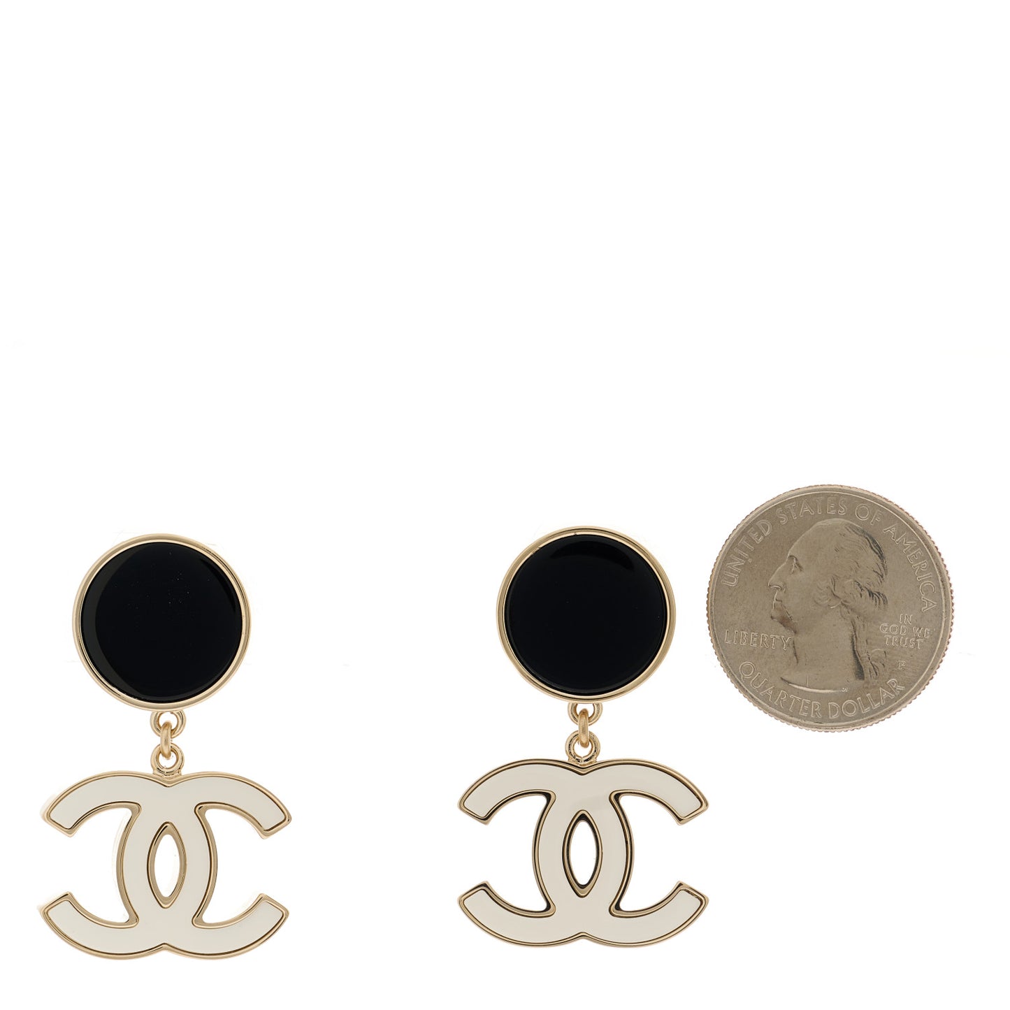 Enamel CC Drop Earrings Black White