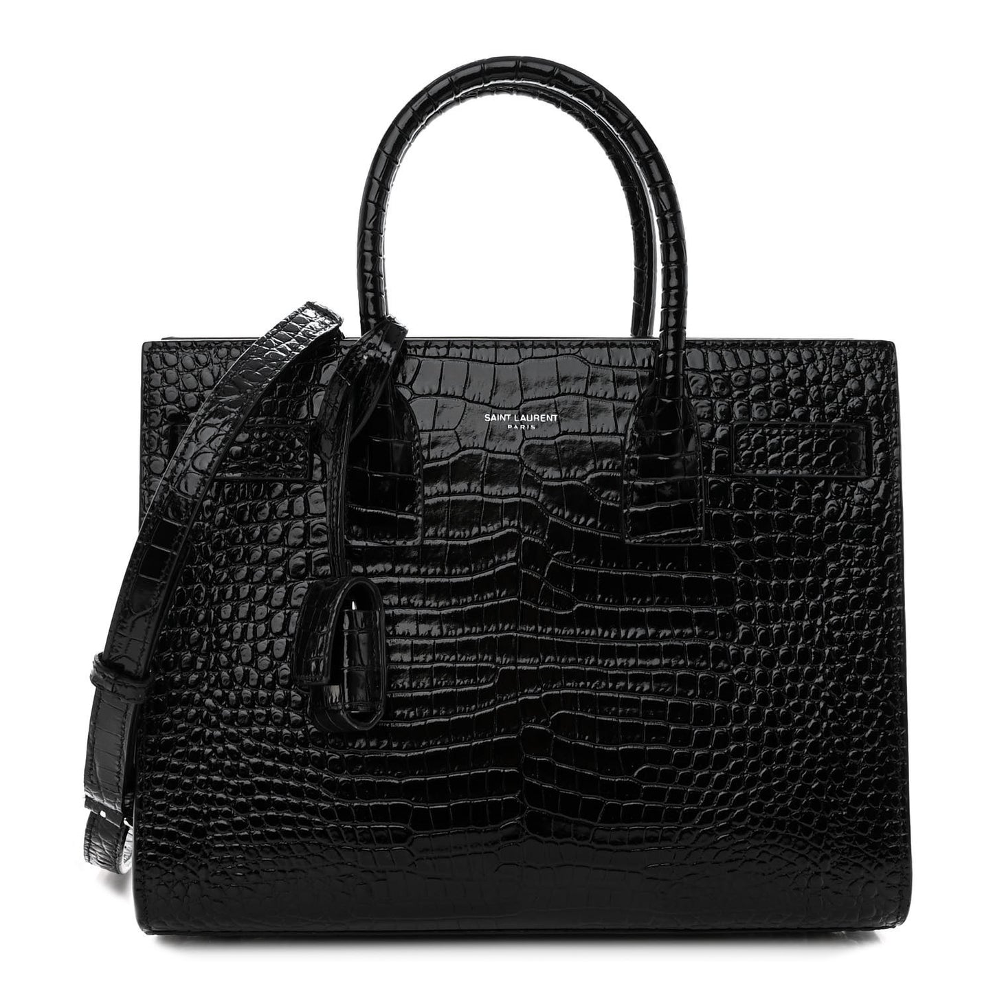 Calfskin Crocodile Embossed Baby Sac De Jour Black