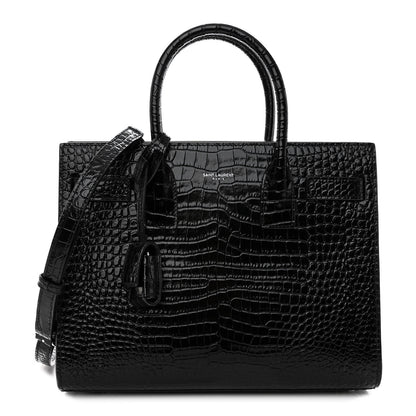 Saint Laurent Calfskin Crocodile Embossed Baby Sac De Jour Black 1 of 9