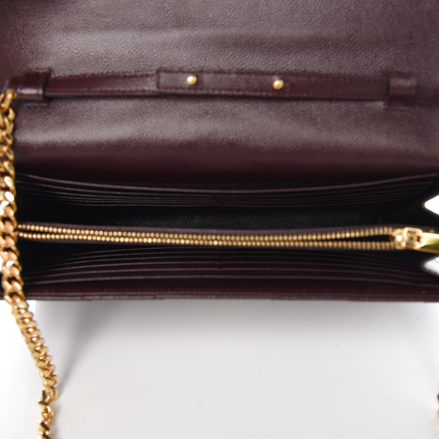 Grain De Poudre Matelasse Chevron Monogram Chain Wallet Palissandre