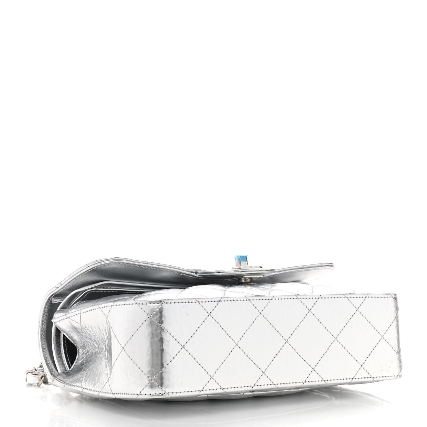 Hammered Metallic Calfskin Quilted Small Double Flap Silver