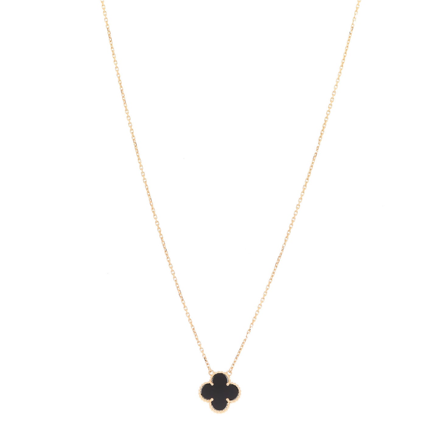 18K Yellow Gold Black Onyx Vintage Alhambra Pendant Necklace