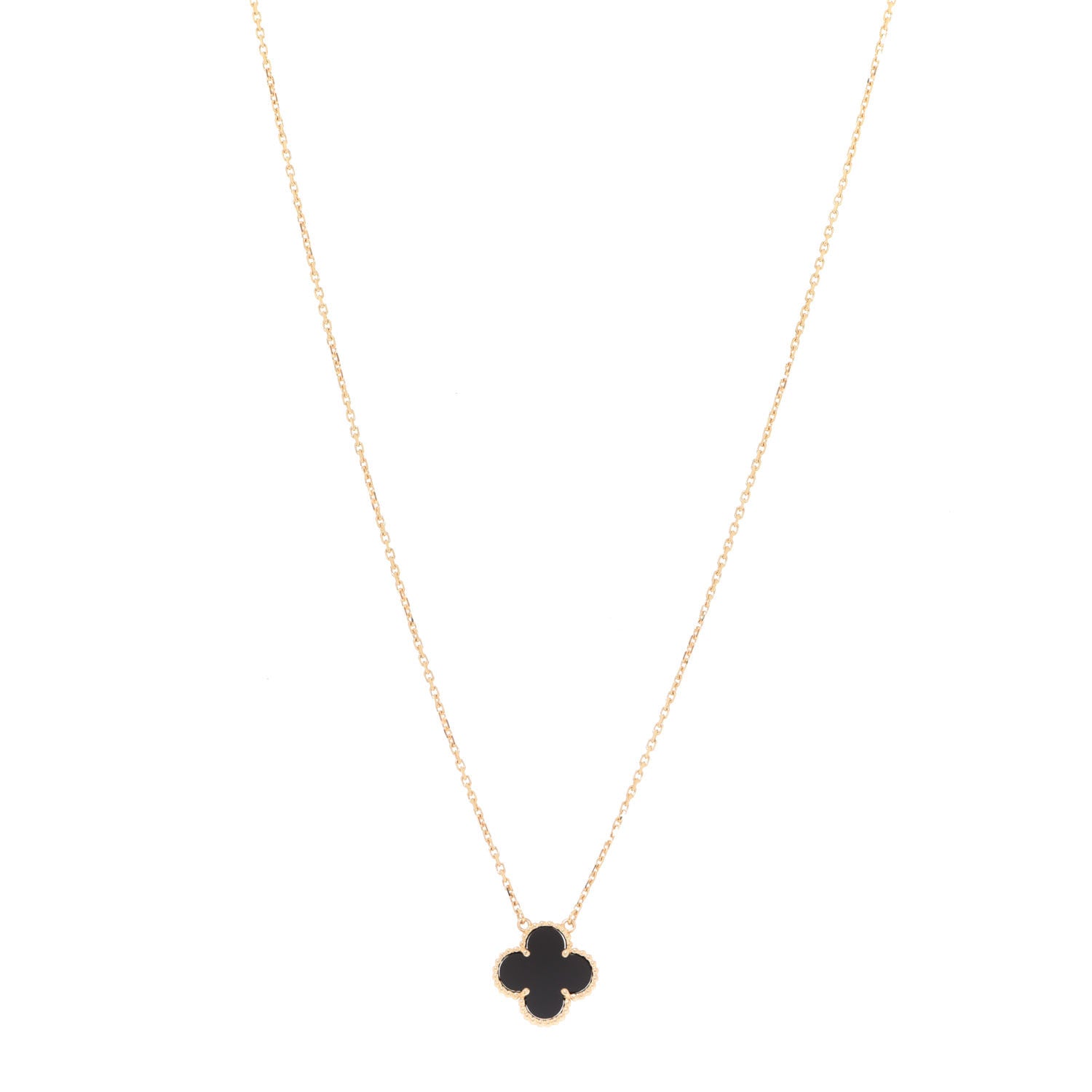 Van Cleef & Arpels 18K Yellow Gold Black Onyx Vintage Alhambra Pendant Necklace 1 of 6