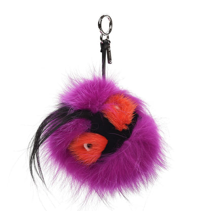 Fendi Fox Mink Goat Fur Oret Monster Bag Bug Charm Orchid Black 1 of 5