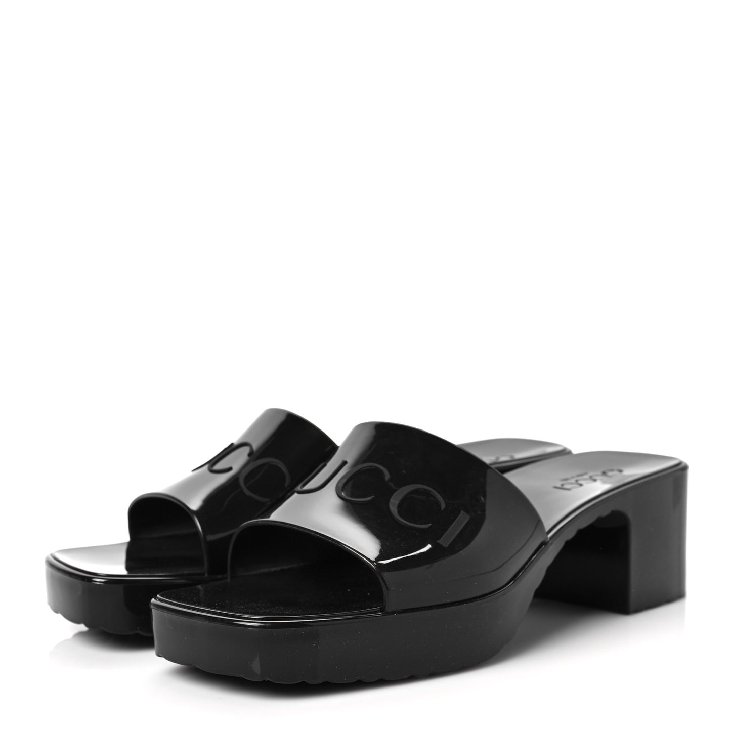 Rubber Gucci Logo Womens Platform 20/60mm Slide Sandals 38 Black