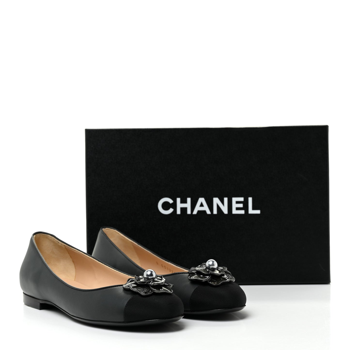Lambskin Grosgrain Camellia Ballerina Flats 37 Black