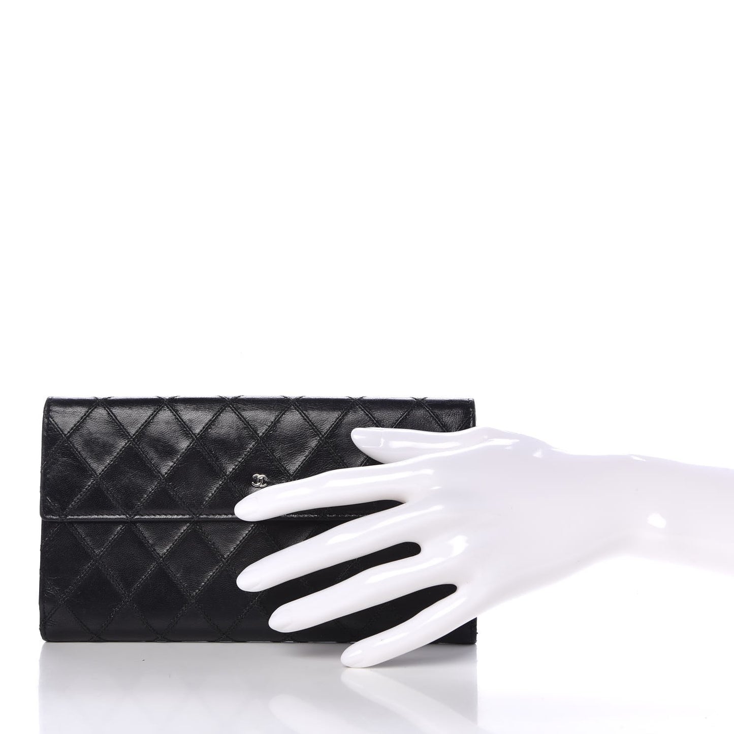 Lambskin Diamond Stitched Flap Wallet Black