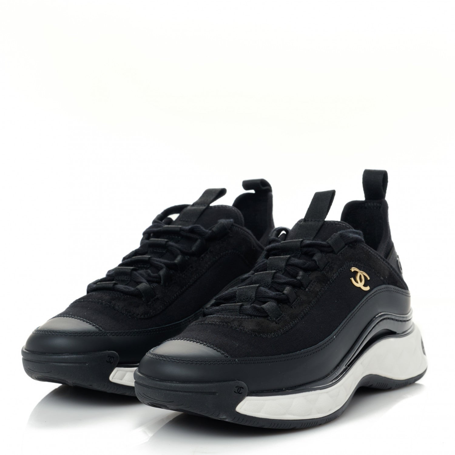Chanel Velvet Calfskin Mixed Fibers CC Sneakers 36.5 Black 3 of 9